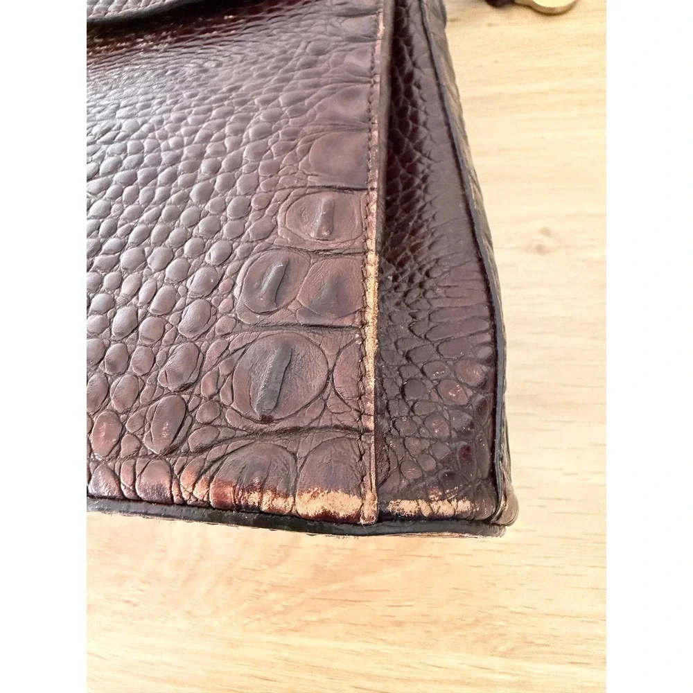 Brahmin Brown Croc Embossed Leather Shoulder Crossbody Front Flap Bag Vintage